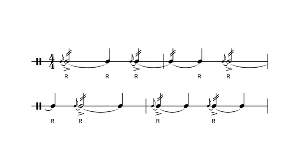 Flam Roll (Nine-Stroke) drum rudiment notation